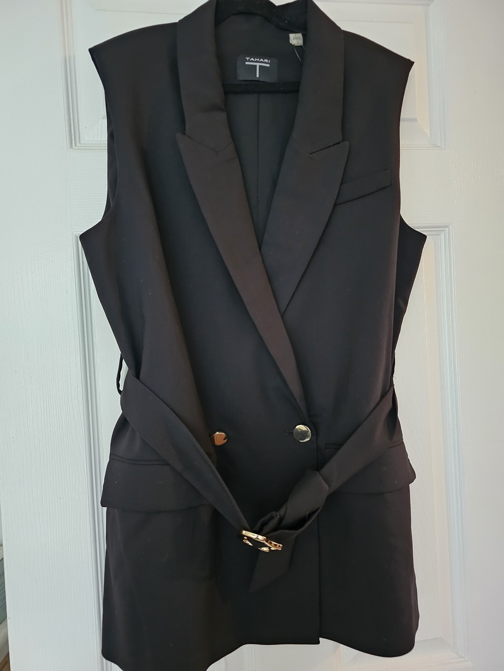 Tahari Black Sleeveless Blazer Vest with Belt Detail